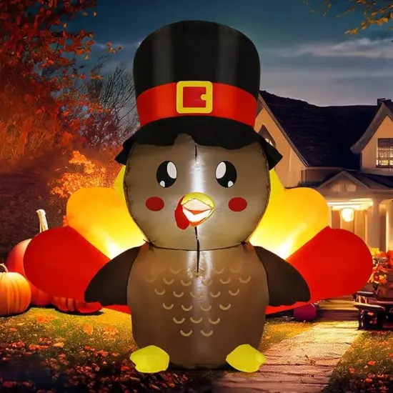 GOOSH 5 FT Tall Thanksgiving Inflatables Turkey Baby in Hat with Built-in LEDs {2}