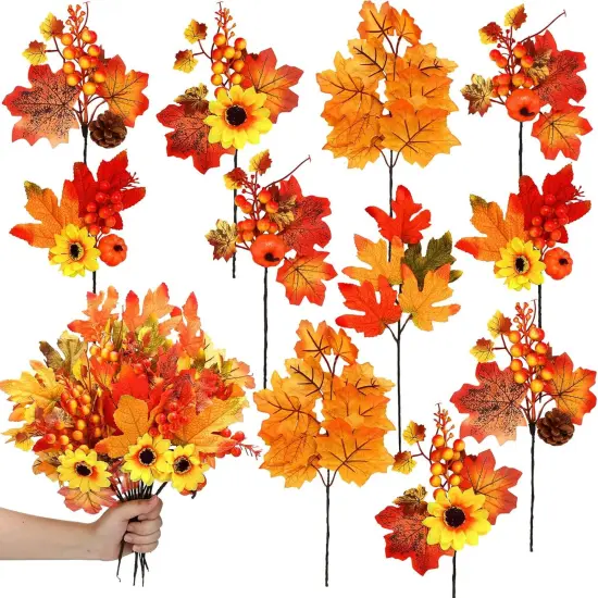 16 Pcs Artificial Fall Flowers Maple Table Centerpiece {1}
