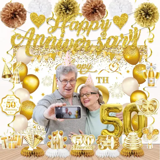 50th Wedding Anniversary Decorations - Happy 50th Anniversary Banner {3}