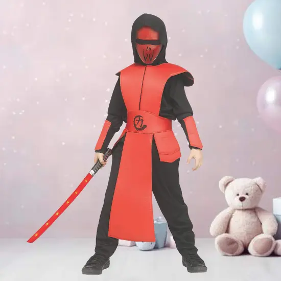 Kids Red & Black Ninja Guard Costume, Halloween Roleplay Outfit {1}
