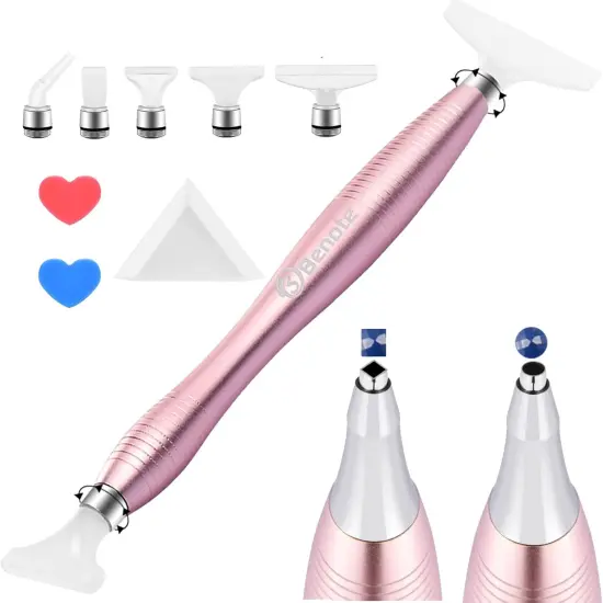 Diamond Art Painting Pen Accessories Tools, Metal Square and Round Tips Ergonomic Diamond Drill Pen Screw In Tip Multi Replacement Pen Heads for DP Cross Stitch - Rose Gold {1}