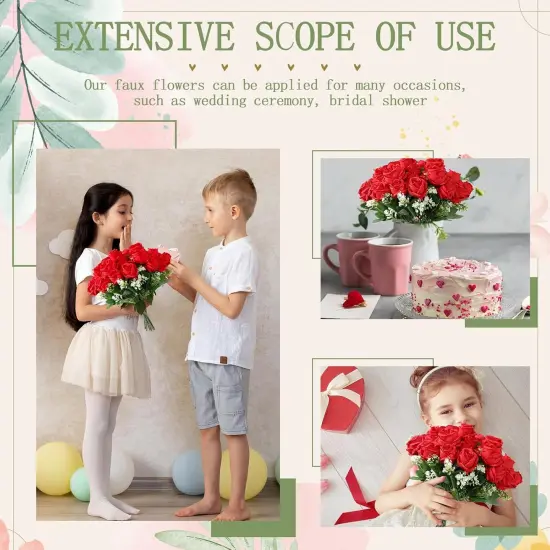 16 Pack Roses Artificial Flower Bouquets(Red) {3}