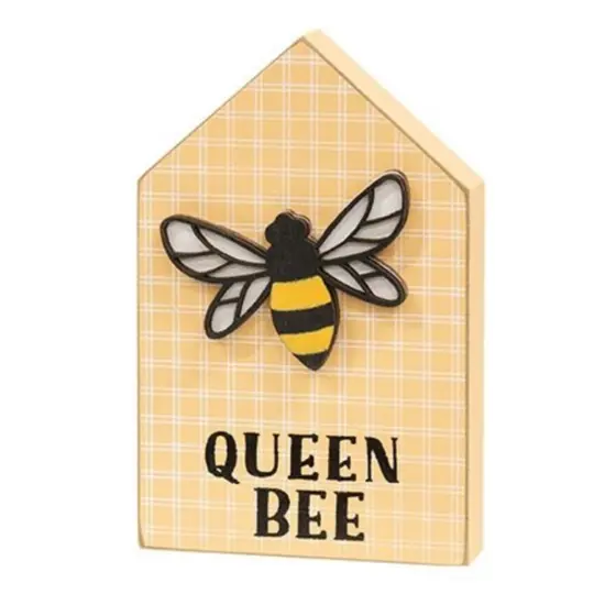 Queen Bee Wooden Sitter &ndash; Freestanding Yellow & White Plaid House {1}
