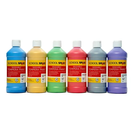 School Smart Washable Tempera Paints, Assorted Metallic Colors, Pint Set of 6 {1}