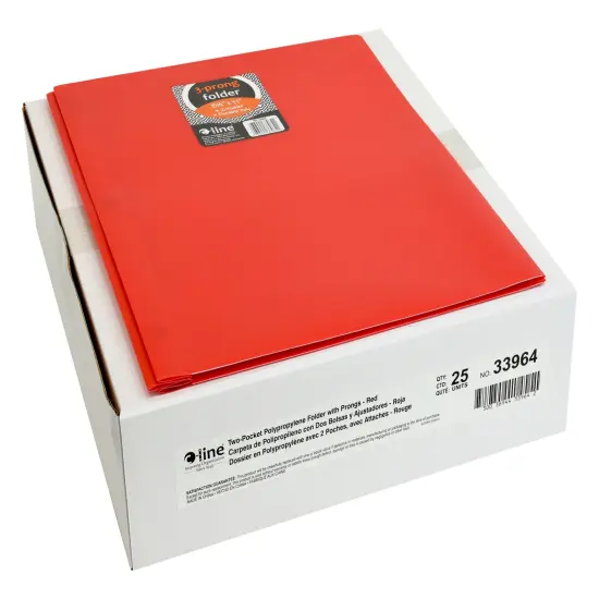C-Line 2-Pocket Poly Portfolio with Prongs, Red, Pack of 25 {1}