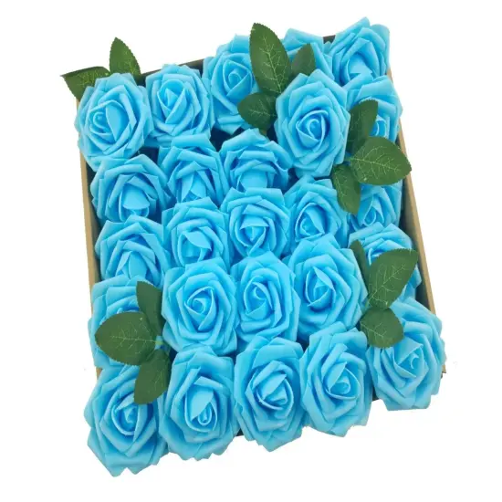25pcs Artificial Flowers Real Looking Foam Roses Decoration DIY Light blue {1}