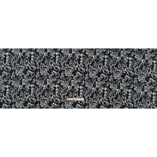 1 Yard Black White Gray Oak Leaves Soft Cotton Print Corduroy Print Fabric 59 Width {3}