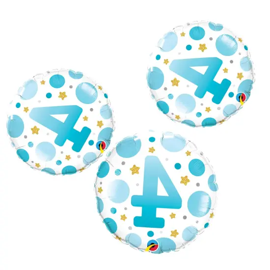 Age 4 Blue Dots 18 Inch Foil Mylar Balloon {3}