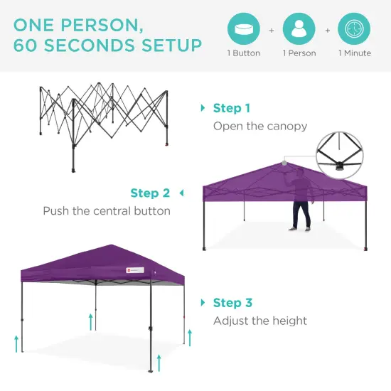Best Choice Products 8x8ft Easy Setup Pop Up Canopy w/ 1-Button Setup, Wheeled Case, 4 Weight Bags Amethyst Purple {2}