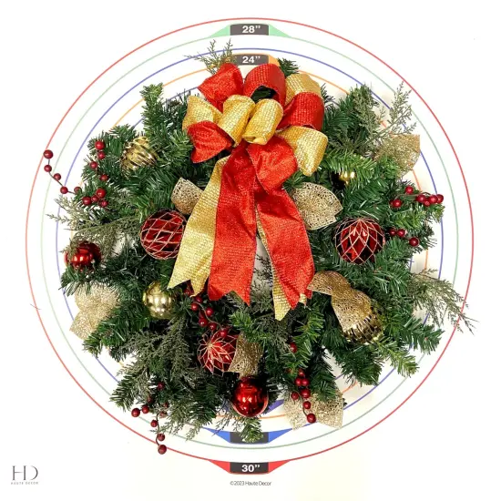 Haute Decor 24 Inch Madison PRELIT Wreath with 30 Battery Operated Soft White LED Lights - Elegant Christmas Wreath with Automatic On-Off Timer {5}