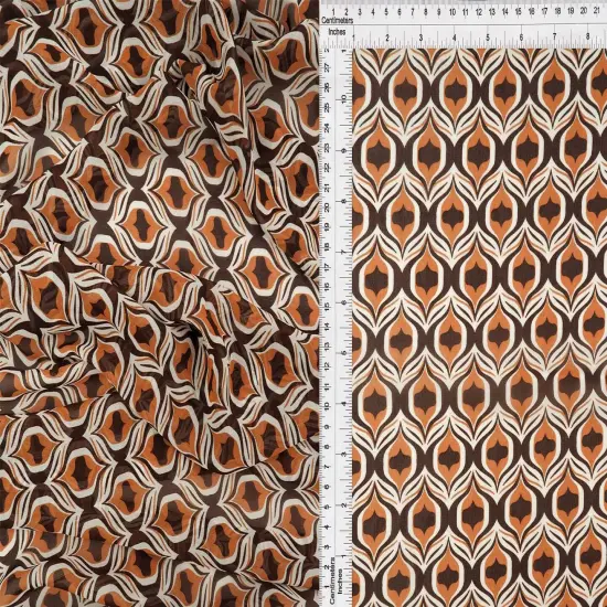 Hi Multi Chiffon Geo Print Fabric, Lightweight Polyester Sheer 57/58" Wide BROWN/TERRACOTTA {1}
