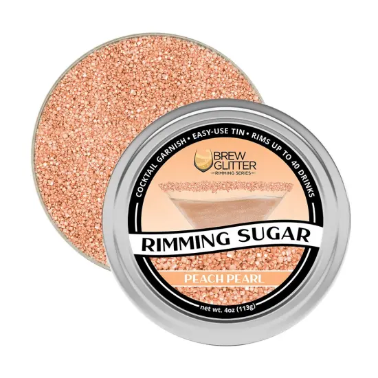 Brew Glitter - Peach Pearl Rimming Sugar (4oz, 1x Bar Tin) Cocktail Garnish for Mixed Drinks & Refreshments {5}