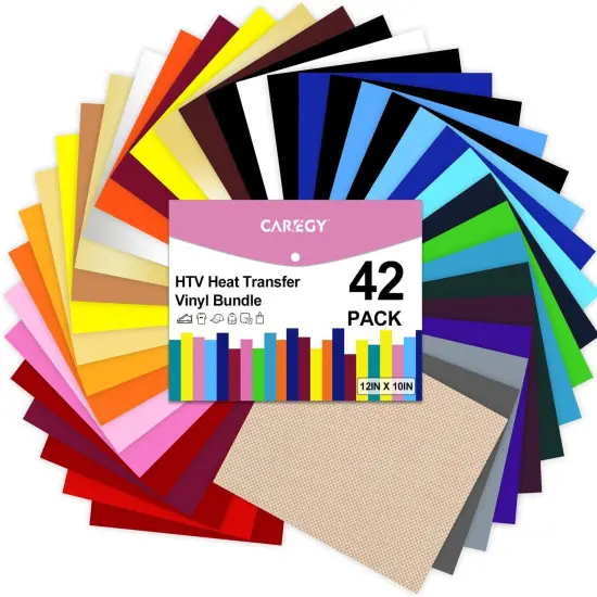 42 Pack 12" x 10" Sheets Iron on Vinyl, 30 Assorted Colors, Heat Transfer Vinyl {1}