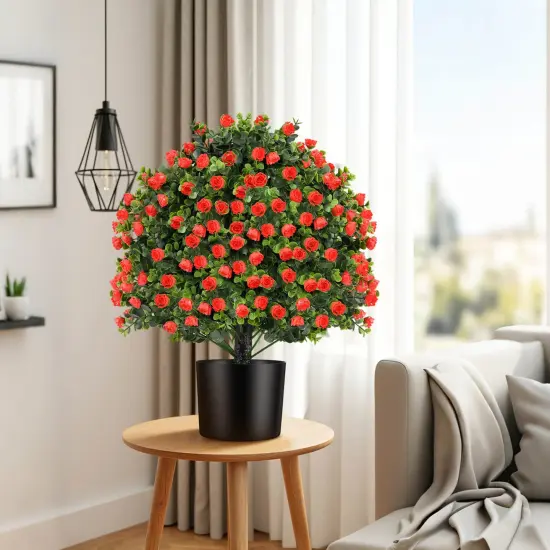 Costway 2 Pack Artificial Rose Topiary Ball Tree Faux Shrub Bushes with Flowers {5}