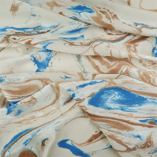1 Yard Bubble Satin Marble Print Fabric, 58/59&Prime; Wide Polyester Spandex Blend SAND/TEAL BLUE {4}