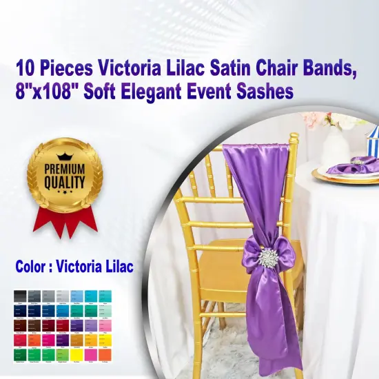 10 Pieces Victoria Lilac Satin Chair Bands, 8"x108" Soft Elegant Event Sashes {1}