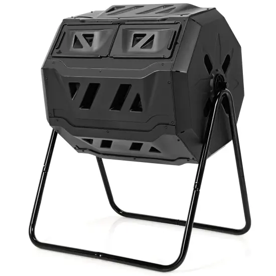 Dual-Chamber Outdoor Rotating Compost Bin with Aeration Holes and 43-Gallon Capacity Green {7}