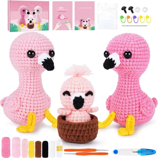 3PCS Flamingo Crocheting Kit - Flamingo Family (Pink) {1}