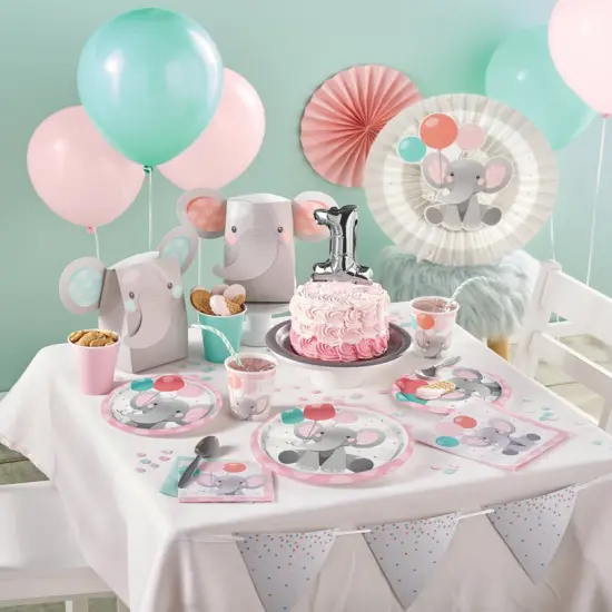 Enchanting Elephants Girl 1st Birthday Banner {3}