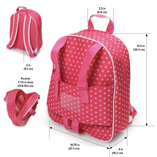 Badger Basket Doll Travel Backpack - Pink/Star {4}