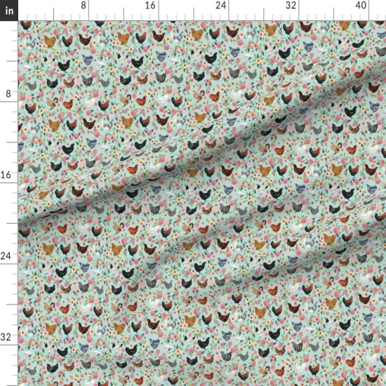 Various Fabrics by the Yard or Fat Quarter Chicken Breeds Floral Chickens Hen Hens Bird Birds Light Blue Farm Custom Printed Fabric by Spoonflower {1}