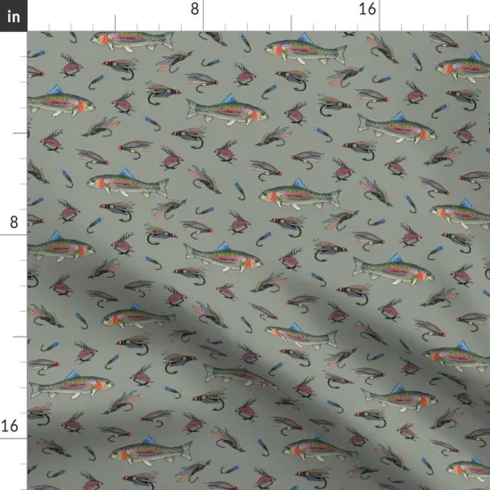 Various Fabrics by the Yard or Fat Quarter Fly Fishing Sage Green Rainbow Trout Fish Sports Alpine River Custom Printed Fabric by Spoonflower {2}
