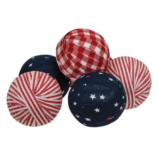 Fabric Patriotic Rag Ball Set of 6 with Gingham and Stars {1}