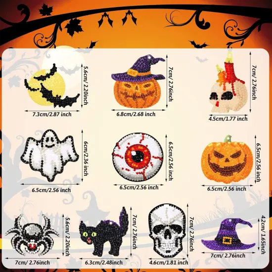 5d DIY Diamond Painting Kit Skull Ghost Pumpkin Bat Tags {3}
