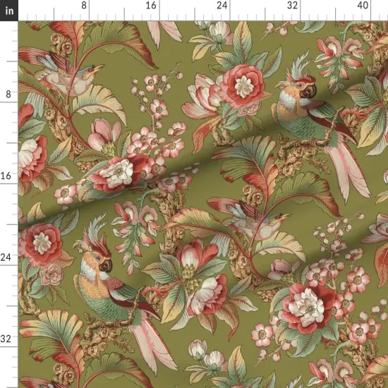 Various Fabrics by the Yard or Fat Quarter Edwardian Parrot Dogwood Dream Tropical Bird Botanical Antique Palm Floral Modern Custom Printed Fabric by Spoonflower {1}
