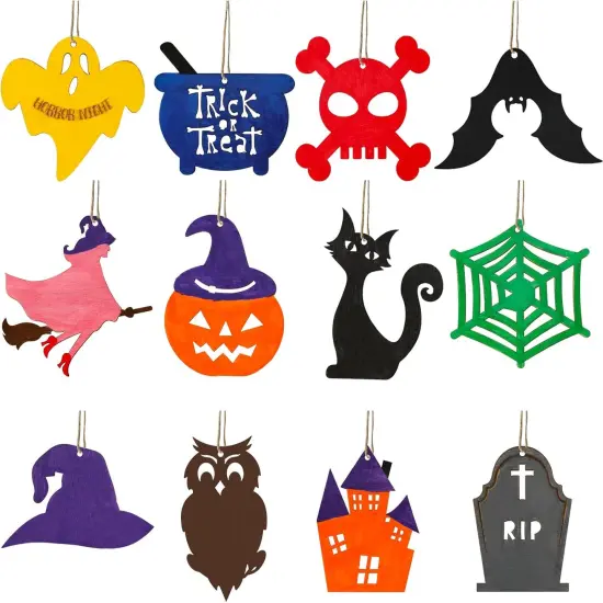 Halloween Crafts 60PCS Halloween Wooden Slices DIY {2}