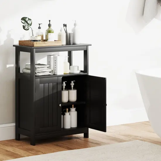 Freestanding Bathroom Storage Cabinet with Open Compartment and Adjustable Shelf Black {1}