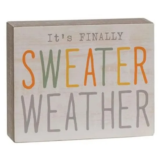 Festive Fall Wooden Block Sign with Natural Wood Edges and Multi-Color Sweater Weather Text {1}