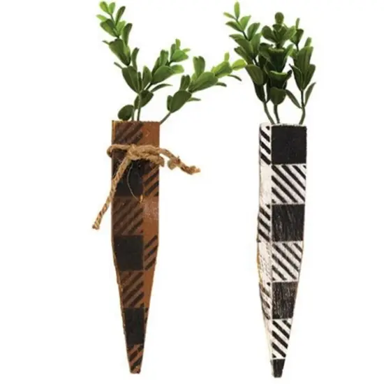 2 Asstd. Rustic Buffalo Check Carrots in White or Orange for Easter Home Decor {1}