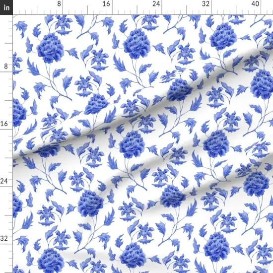 Various Fabrics by the Yard or Fat Quarter Chinoiserie Peony Chinese Blue White Pot Custom Printed Fabric by Spoonflower {1}