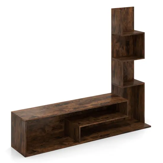 Rustic Brown TV Stand for 50 Inch TVs Media Console with L-Shaped Shelves and Open Storage {5}
