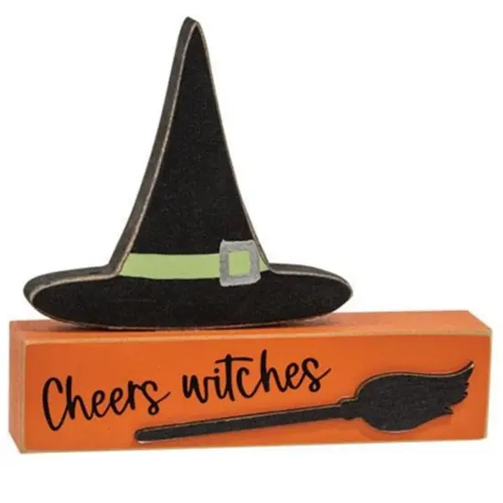Stacked Cheers Witches Halloween Sign Block for Shelf or Tray Display {1}