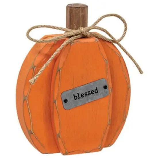 Rustic Pumpkin Sitter Wood Fall Accent with Galvanized Metal Plate Blessed {1}