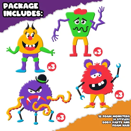 12 Sets -DIY Foam Monster Craft Kit, Mess-Free Arts and Crafts Activity for Kids {2}