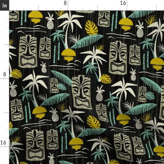Various Fabrics by the Yard or Fat Quarter Island Tiki Black Tropical Midcentury Modern Vintage Retro Palm Tree Hawaiian Mid Century Summer Beach Aqua Trees Pineapple Custom Printed Fabric by Spoonflower {2}