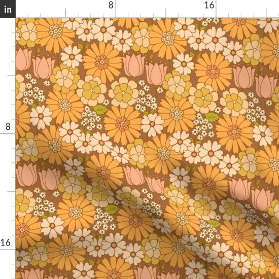 Various Fabrics by the Yard or Fat Quarter Orange Floral Retro Flower Vintage Nostalgia Mustard Seventies Custom Printed Fabric by Spoonflower {2}