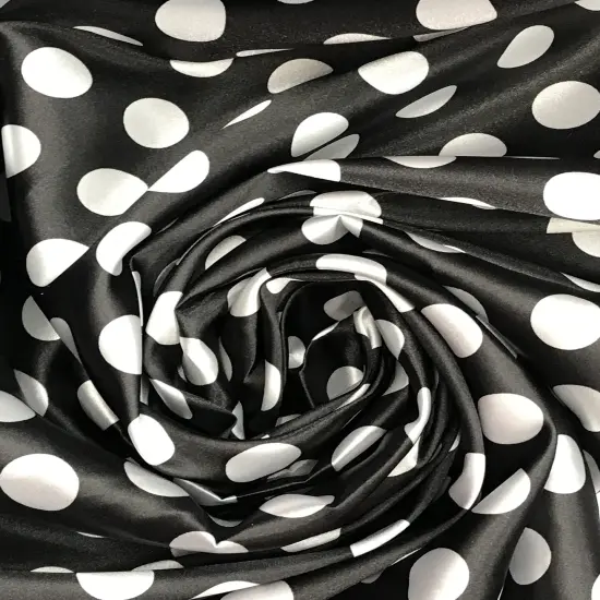 1 Yard White Polka Dot Satin Fabric Black Background Lightweight Shiny Polyester Quarter Size Dots 59/60 Inches Width {3}