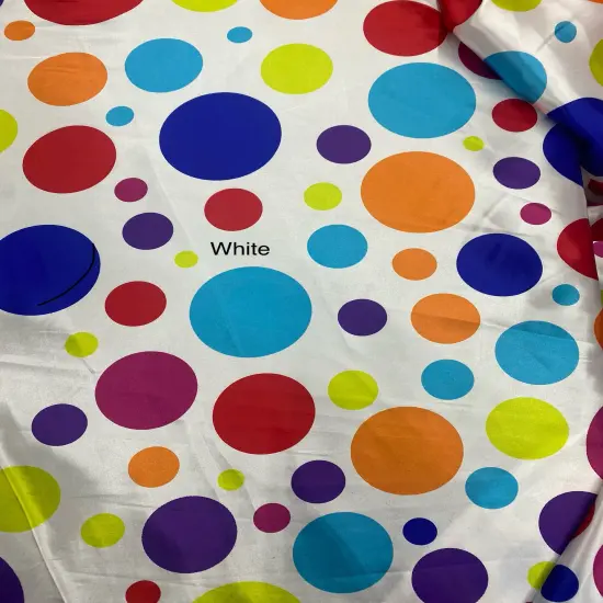 1 Yard Multicolor Polka Dot Satin Fabric White Background Lightweight Semi Shiny Polyester 58 Inch Width {1}