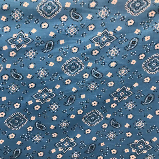 1 Yard Turquoise Paisley Print Poly Cotton Fabric 59/60 Inch Wide {1}