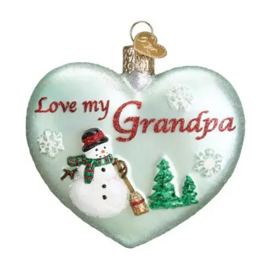 Old World Christmas 3.25 In Grandpa Heart Christmas Tree Ornament , Ornament Love Snowmen Green {1}