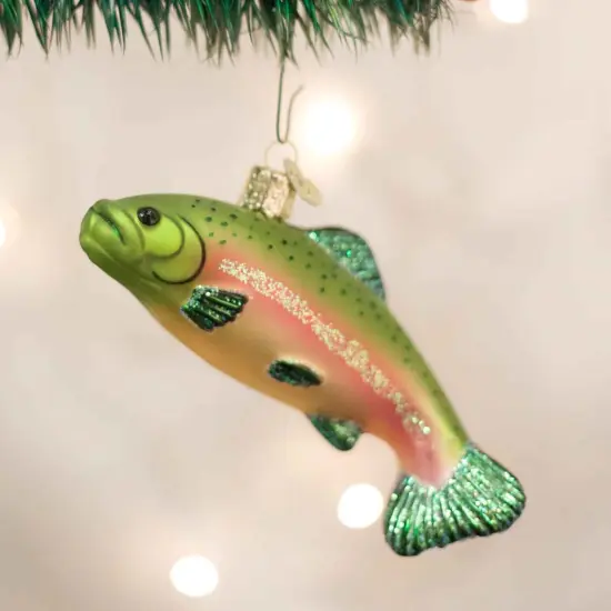 Old World Christmas 2.0 Inch Rainbow Trout Christmas Tree Ornament , Gone Fishing Green {3}