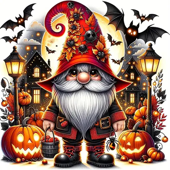 13.8x13.8 Inch - Gnome Pumpkin Bat Diamond Painting Kits for Adults {1}