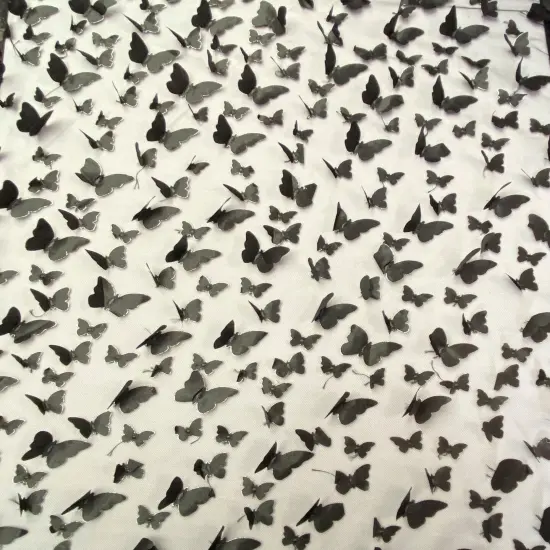 1 Yard Black 3D Butterfly Mesh Fabric with Satin Appliqu&eacute; on Stretch Sheer Base 54 Inch Wide {1}