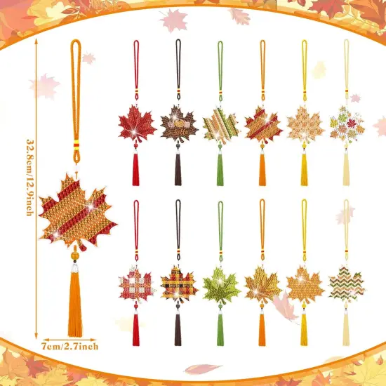 12 Pccs Fall Diamond Painting Car Ornaments Maple Leaves Kit {3}