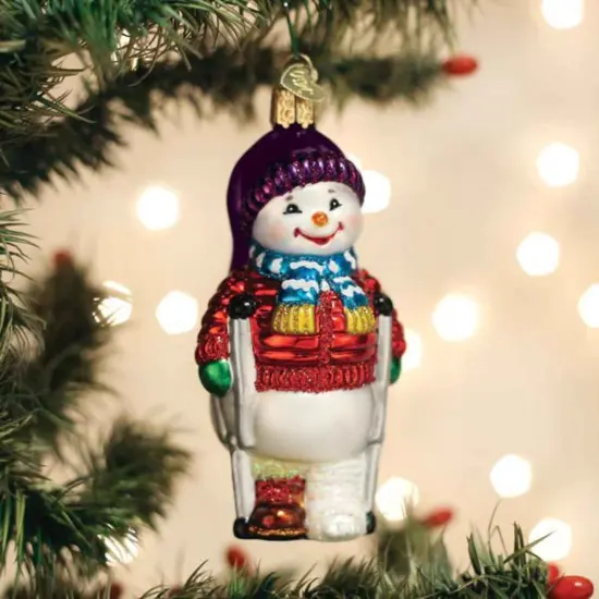 Old World Christmas 4.5 Inch Snowman On Crutches Tree Ornament , Broken Cast Multicolored {3}