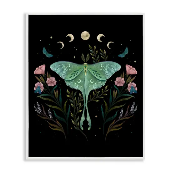 Stupell Industries Luna Moth with Florals Framed Giclee Design By Episodic Drawings {1}